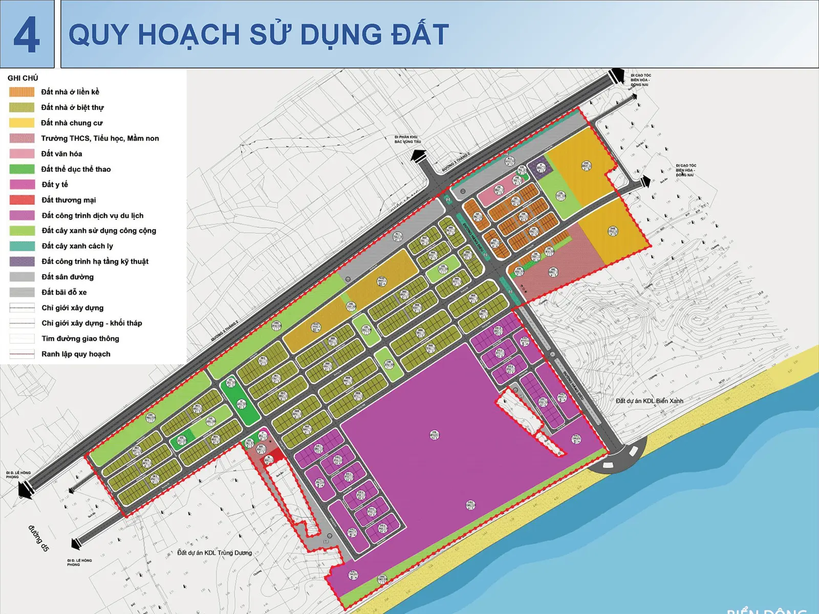 Bản đồ quy hoạch sử dụng đất khu đô thị Sun Group Vũng Tàu với diện tích gần 60 ha.
