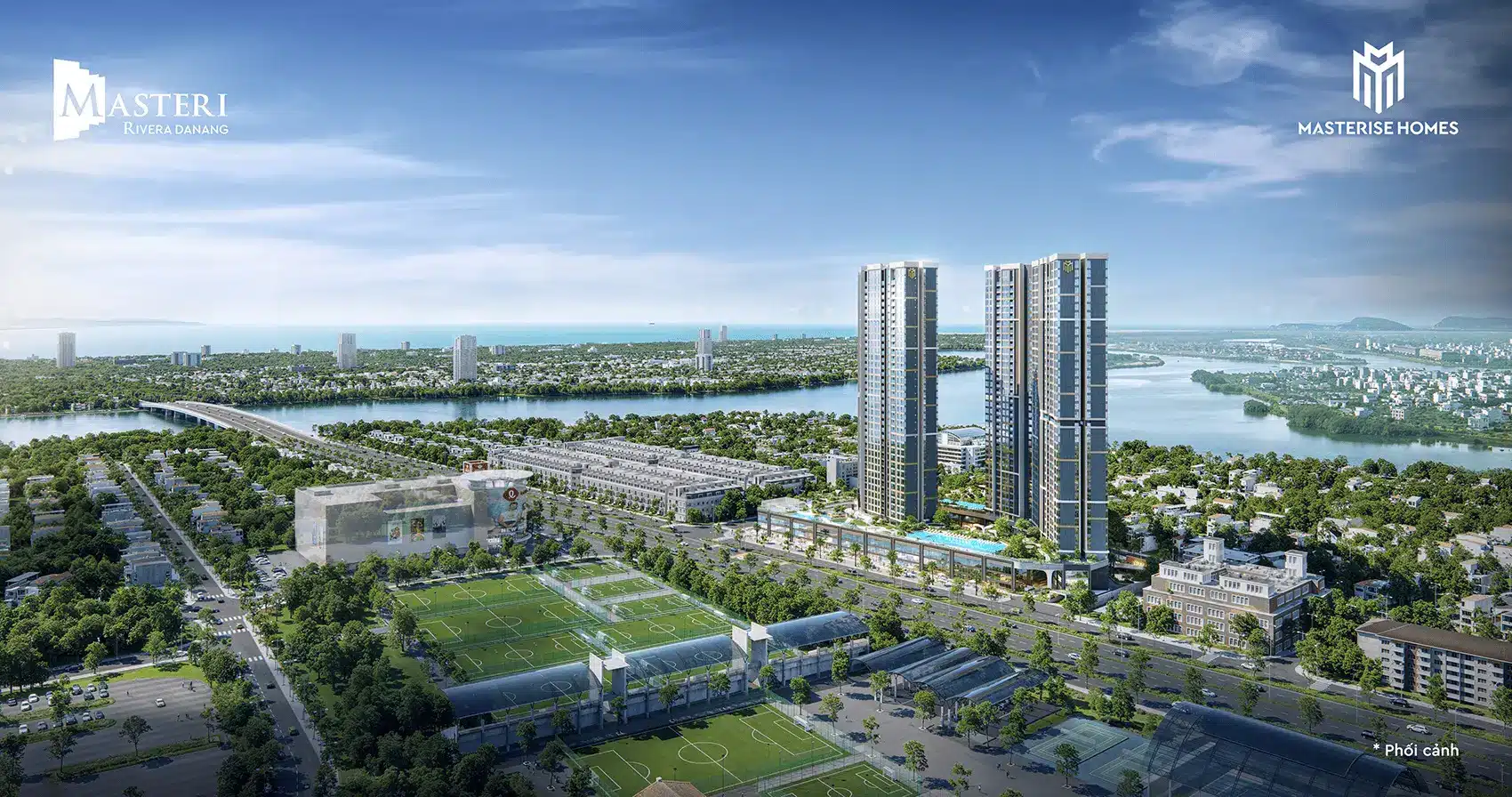 Phối cảnh dự án Masteri Rivera Đà Nẵng, gồm hai tòa tháp cao 39 tầng tại trung tâm quận Hải Châu.