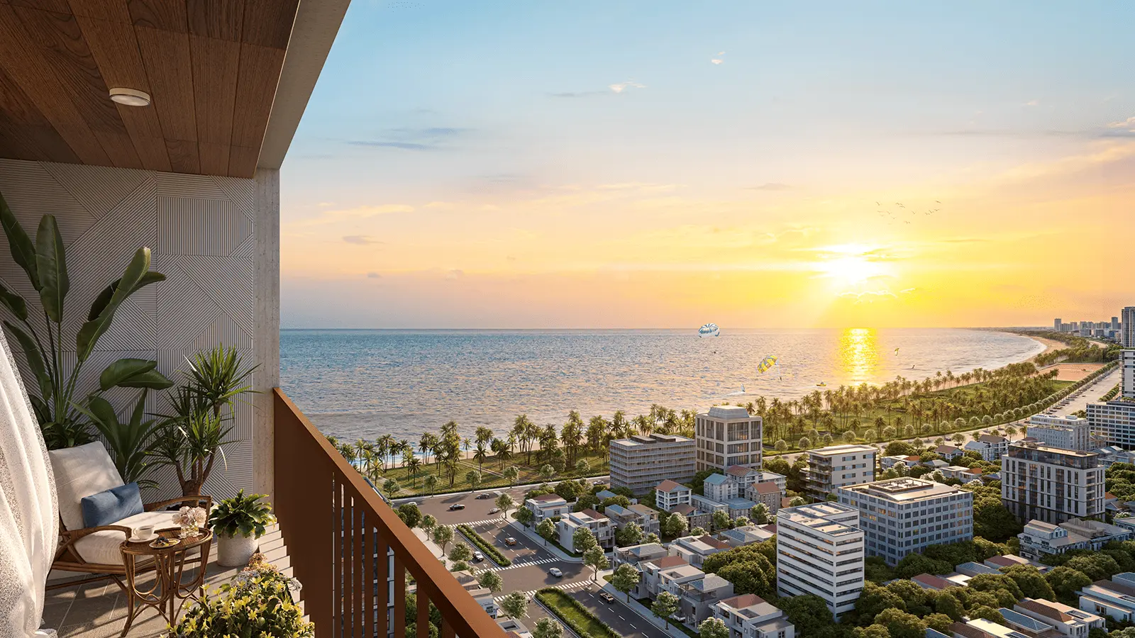 Tầm nhìn từ ban công của Sun Costa Residences Đà Nẵng, đem đến khung cảnh biển Mỹ Khê tuyệt đẹp lúc bình minh.