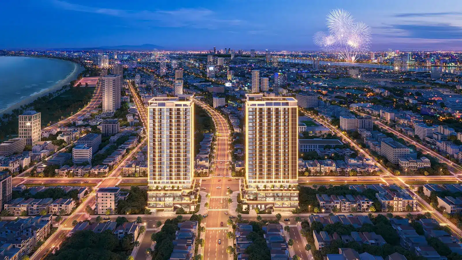 Toàn cảnh dự án Sun Costa Residences Đà Nẵng rực rỡ về đêm với vị trí