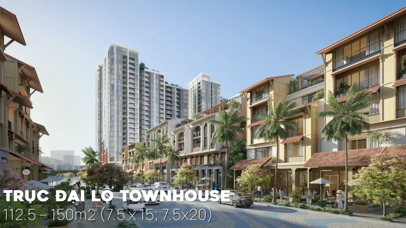 Căn hộ Trục Đại Lộ Townhouse với diện tích từ 112.5-150m², không gian sống lý tưởng cho gia đình.